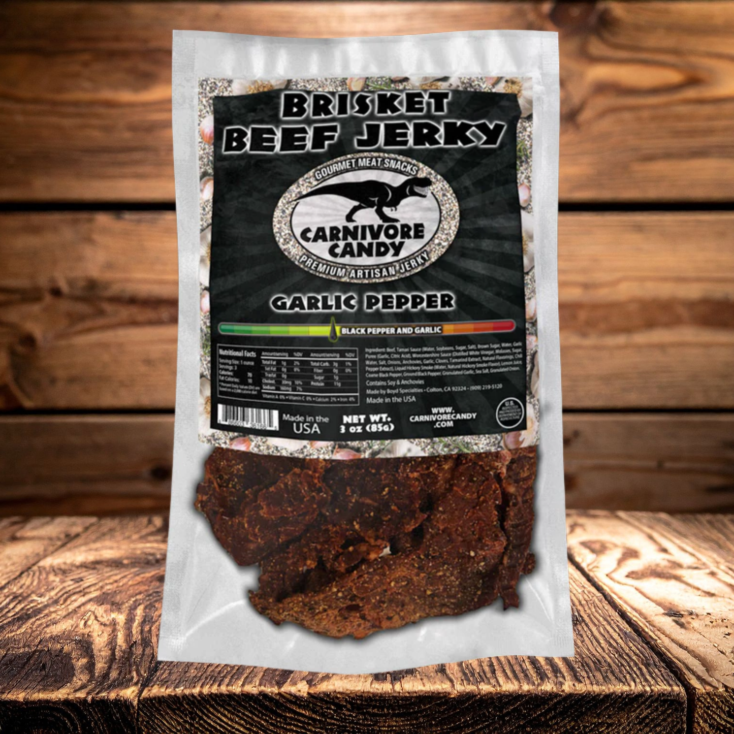 Garlic Pepper Brisket Beef Jerky | Premium Smoked Jerky