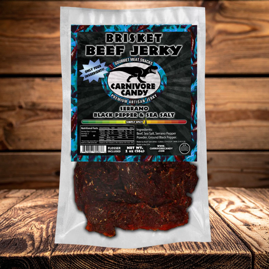 Serrano Black Pepper & Sea Salt Brisket Beef Jerky | Spicy Jerky